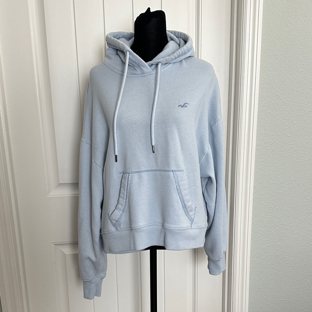 Hollister Pale Blue Pullover Hoodie with Kangaroo Pocket